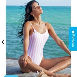 Bermies Pink & White Striped One-Piece Swimsuit – Adjustable Straps